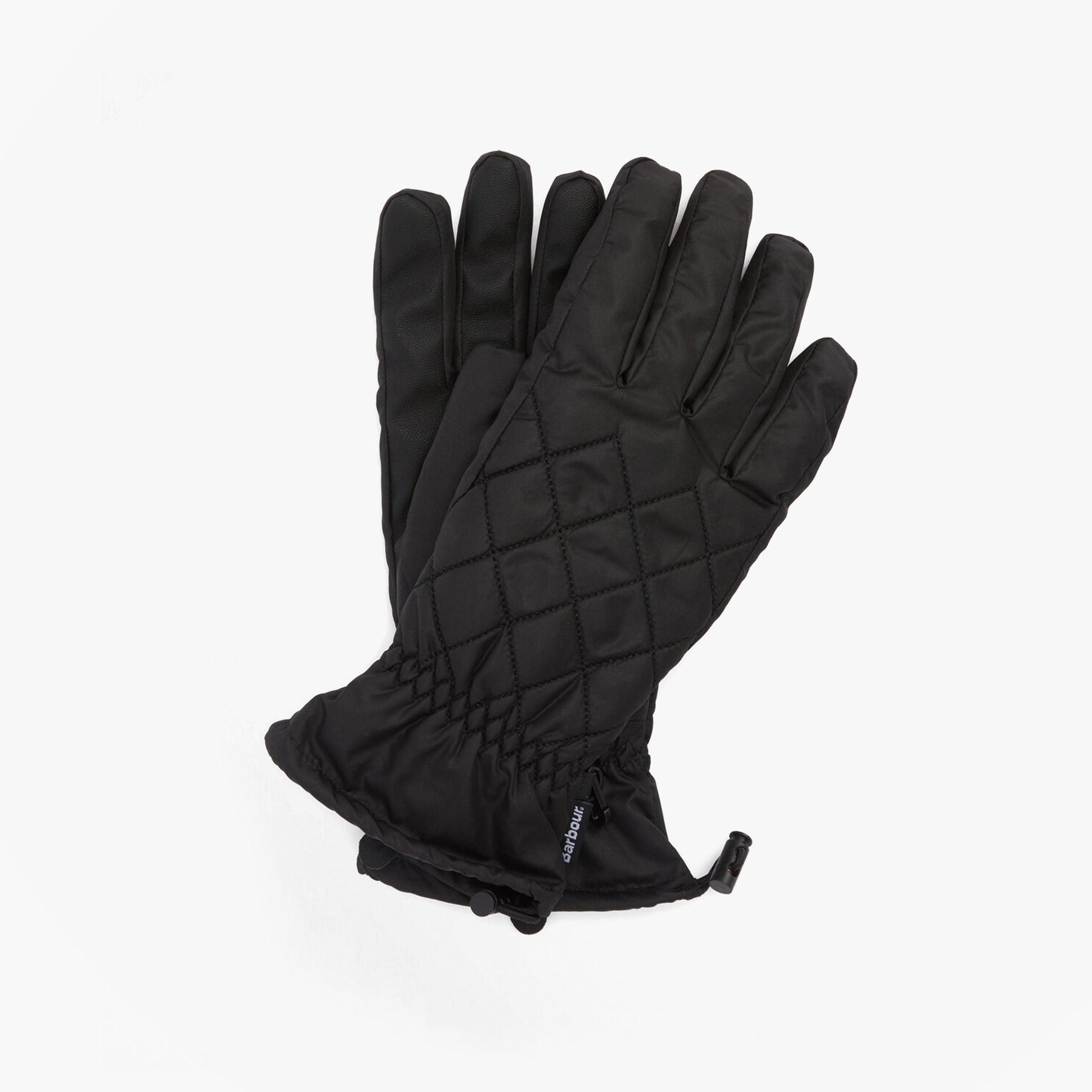 Barbour JONI WATERPROOF Womens Touchscreen Gloves Black front view showing quilted design and elastic cuff.