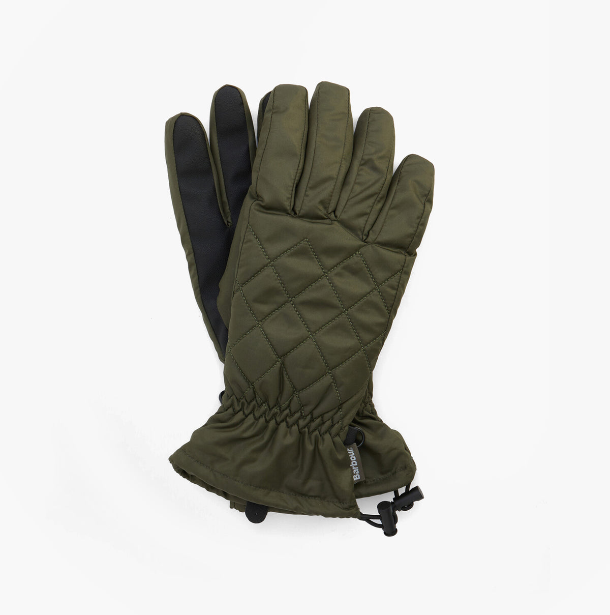 Barbour JONI WATERPROOF Womens Touchscreen Gloves Forest side view showing quilted design and black touchscreen fingertips.