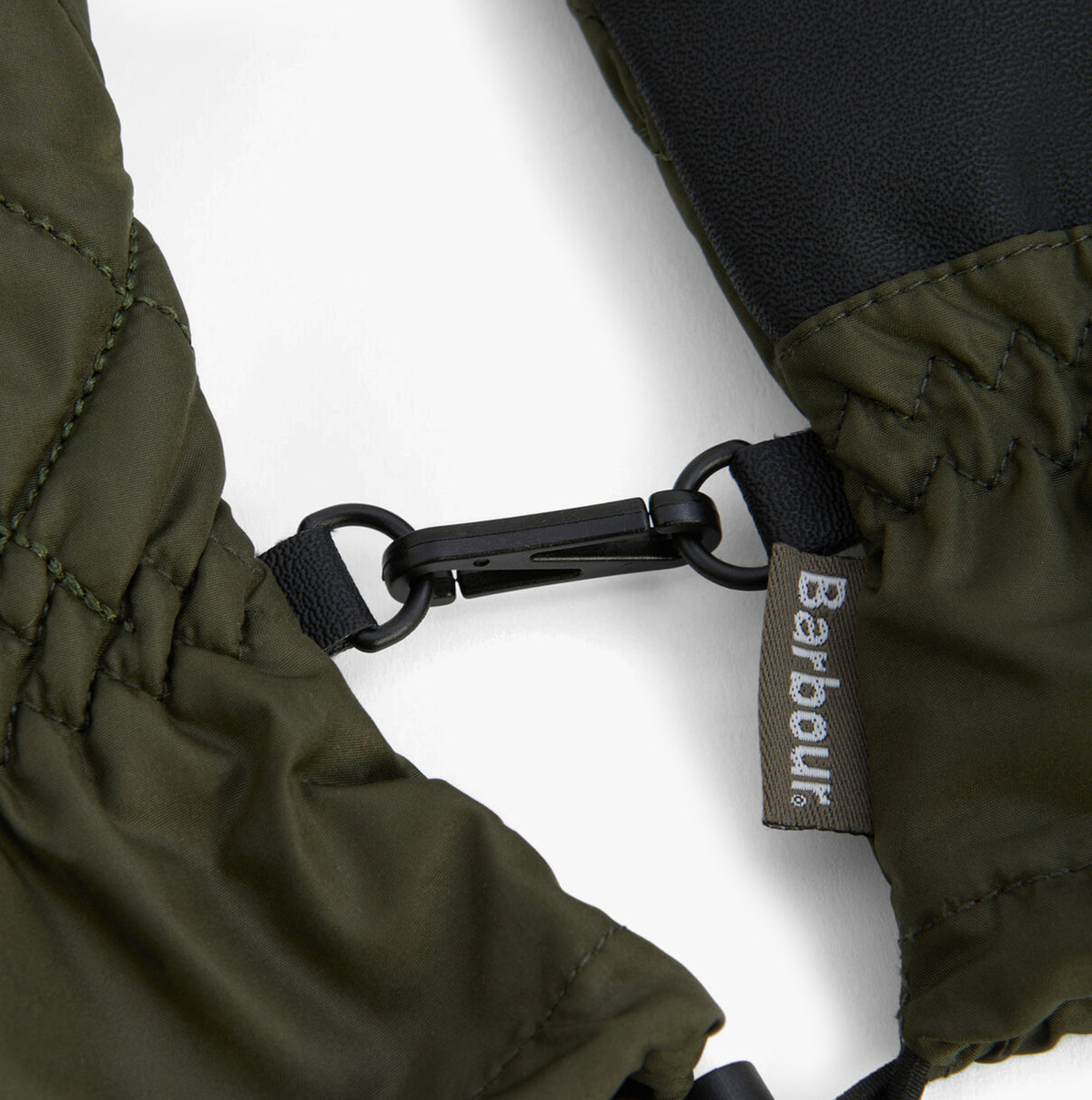 Barbour JONI WATERPROOF Womens Touchscreen Gloves Forest detail view of fastener and label