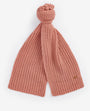 Barbour SALTBURN BEANIE & SCARF Gift Set Womens Pink Rust side view of scarf showing ribbed knit fabric