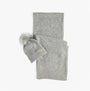 Barbour SPARKLE BEANIE & SCARF Womens Gift Set Grey Marl, front view, showcasing beanie with pom-pom and scarf.