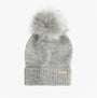 Barbour SPARKLE BEANIE & SCARF Womens Gift Set Grey Marl front view of beanie with pom-pom detail in grey.