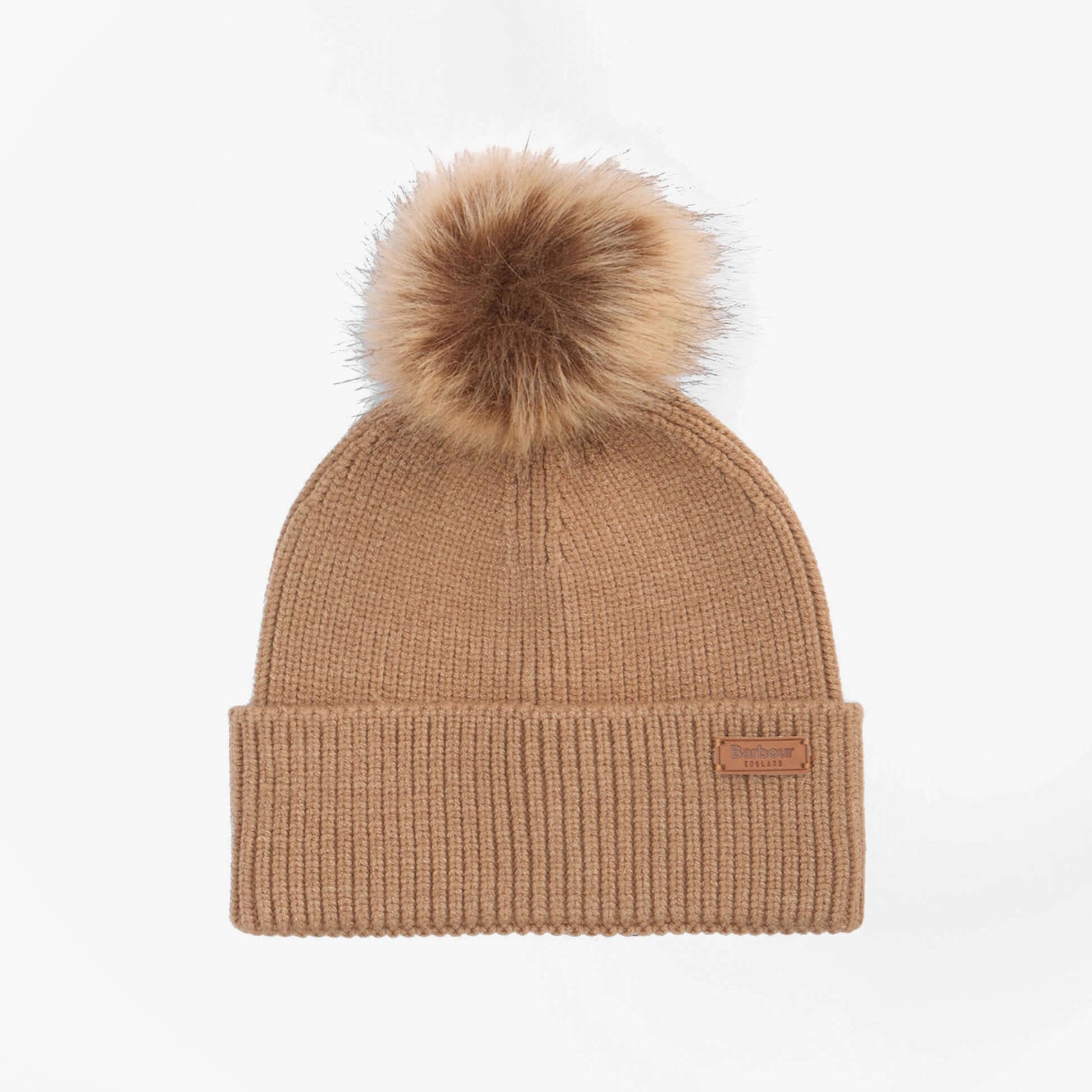 Barbour DOVER BEANIE & HAILES SCARF Gift Set Womens Hessian Tartan front view of beanie with pom pom