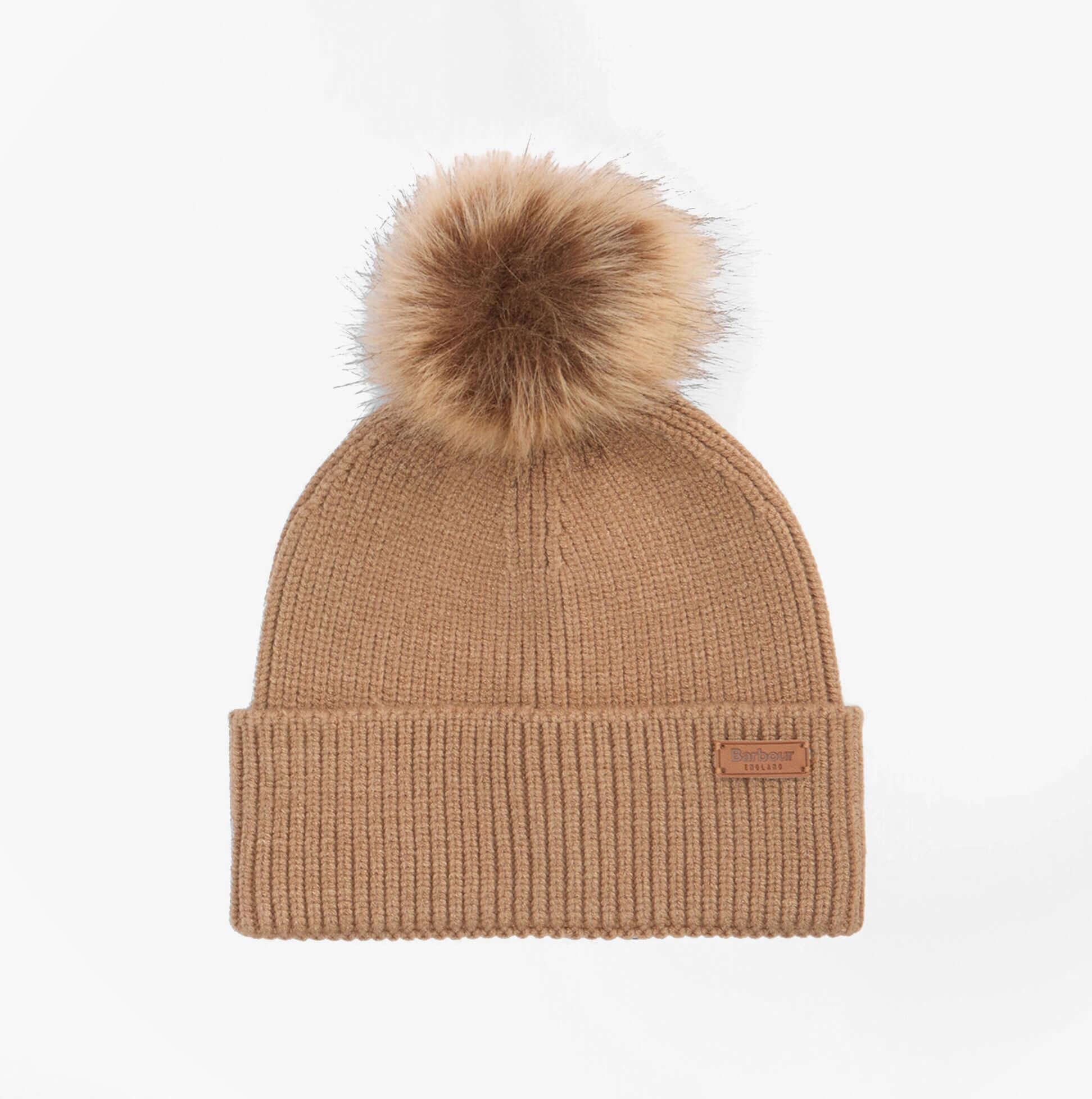 Barbour DOVER BEANIE & HAILES SCARF Gift Set Womens Hessian Tartan front view of beanie with pom pom