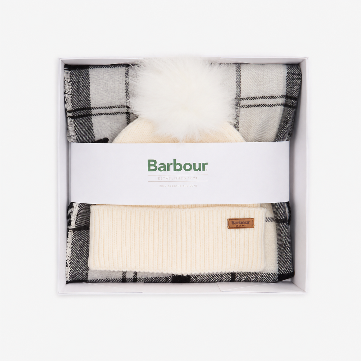 Barbour DOVER BEANIE & HAILES SCARF GIFT SET Womens Beanie Monochrome Tartan
