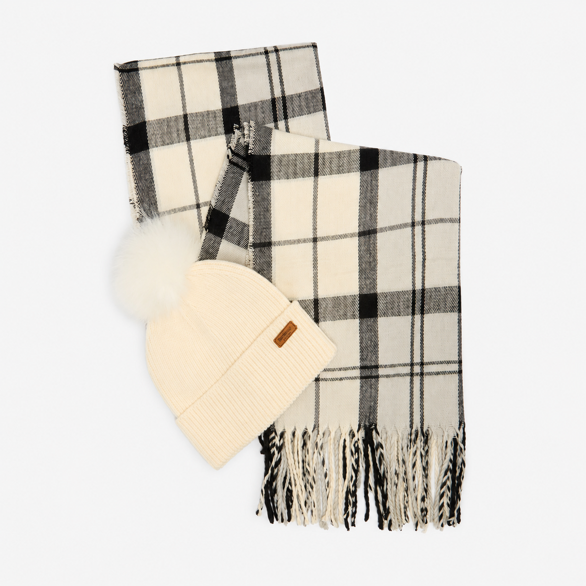 Barbour DOVER BEANIE & HAILES SCARF GIFT SET Womens Beanie Monochrome Tartan