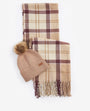 Barbour DOVER BEANIE & HAILES SCARF Gift Set Womens Muted Cabernet, front view of beanie and scarf set in muted color.
