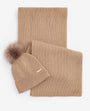 Barbour MALLORY BEANIE AND SCARF Gift Set Womens Light Trench front view, featuring a knitted beanie and matching scarf.
