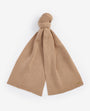 Barbour MALLORY BEANIE AND SCARF Gift Set Womens Light Trench, top view of beige knitted scarf.