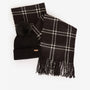 Barbour MALLORY BEANIE & WINDOWPANE SCARF Gift Set Womens Black - top view of black beanie with pom pom and plaid scarf.