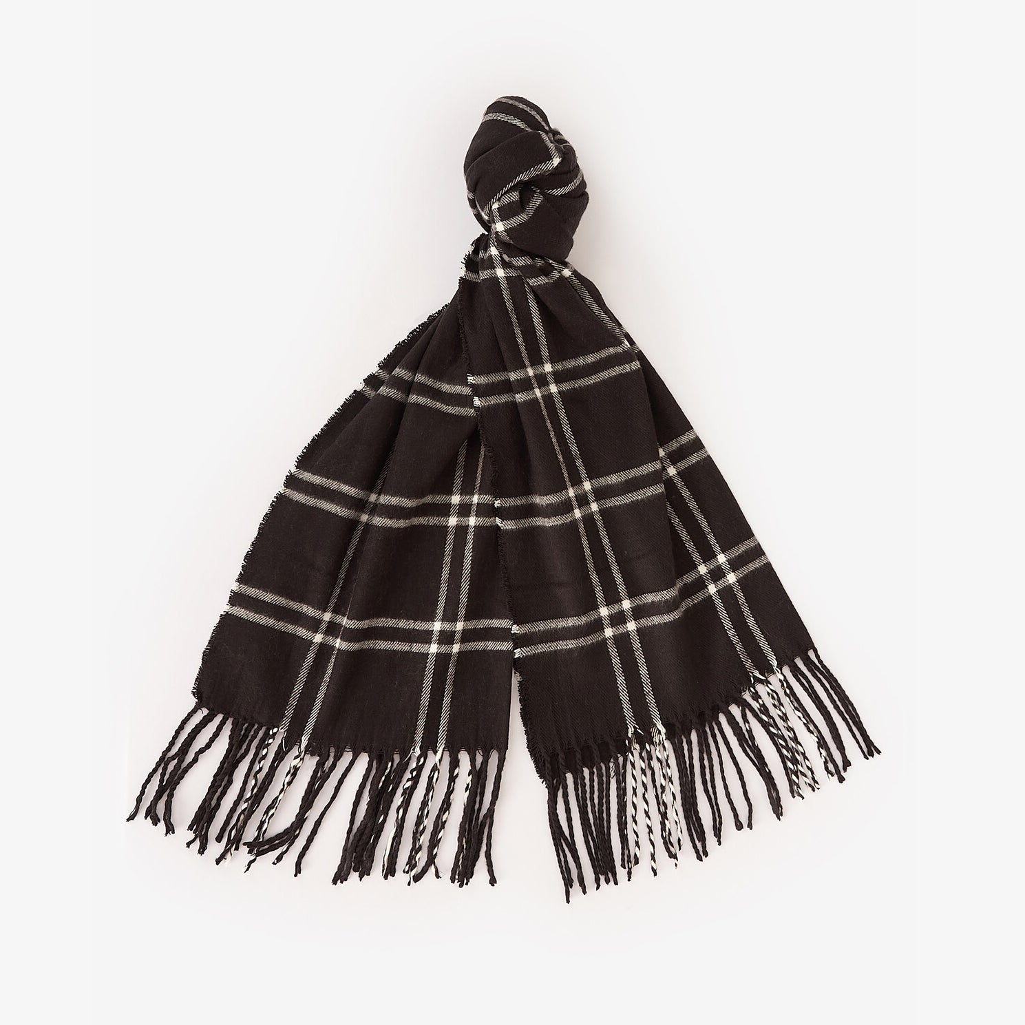Barbour MALLORY BEANIE & WINDOWPANE SCARF Gift Set Womens Black front view showcasing the stylish checkered pattern.