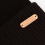 Barbour MALLORY BEANIE & WINDOWPANE SCARF Gift Set Womens Black close-up detail of branded tag.