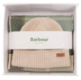 Barbour PENDLE BEANIE & BLAIR SCARF Gift Set Womens Soft Mint in branded gift box, top view showcasing the mint scarf and beanie.