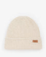 Barbour PENDLE BEANIE & BLAIR SCARF Gift Set Womens Soft Mint front view of cream beanie with logo badge.