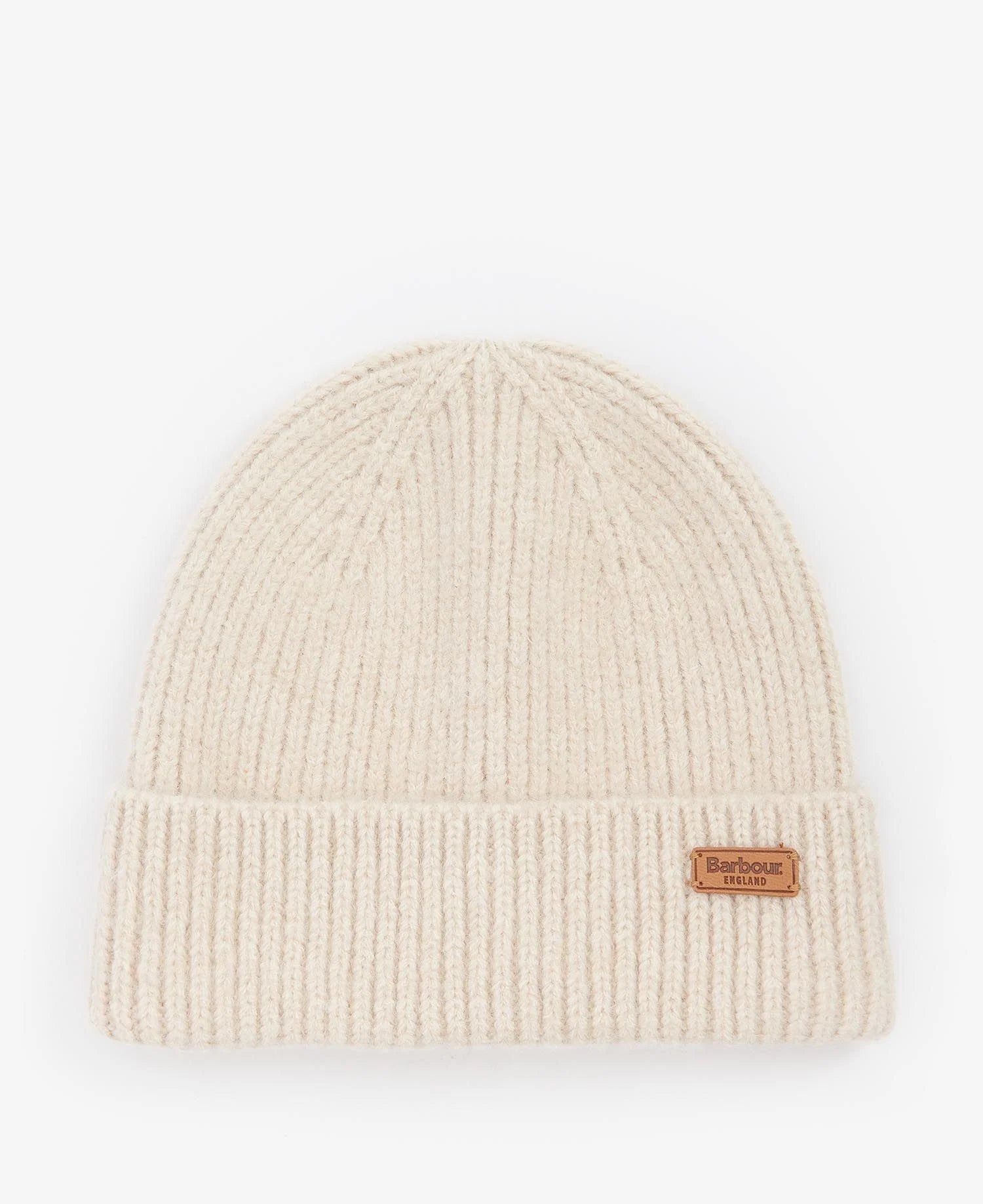 Barbour PENDLE BEANIE & BLAIR SCARF Gift Set Womens Soft Mint front view of cream beanie with logo badge.