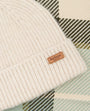 Barbour PENDLE BEANIE & BLAIR SCARF Gift Set Womens Soft Mint detailed view of beanie and scarf fabric texture.