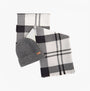 Barbour PENDLE BEANIE & BLAIR SCARF Gift Set Womens Monochrome top view with gray beanie and checkered scarf.