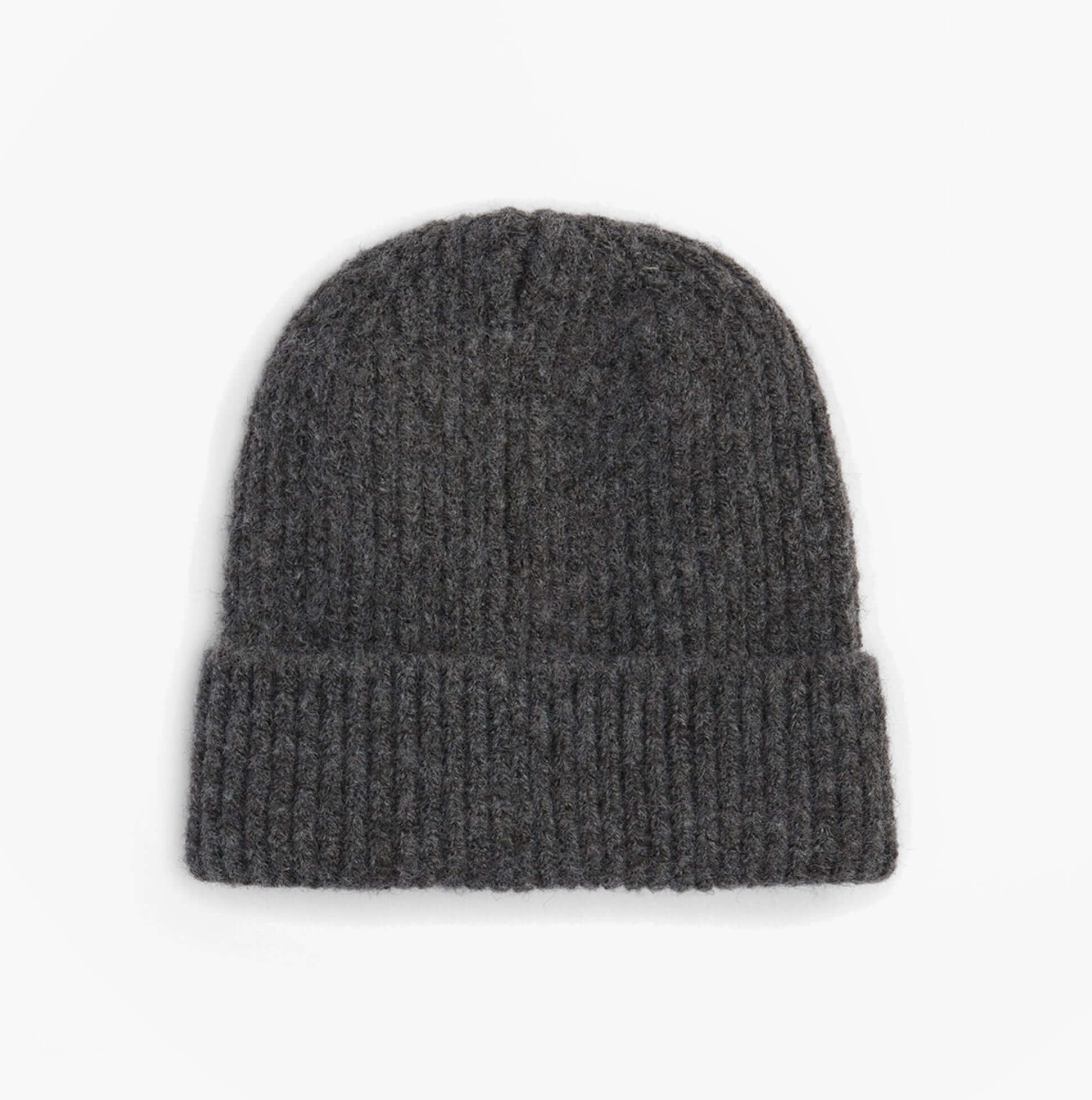 Barbour PENDLE BEANIE & BLAIR SCARF Gift Set Womens Monochrome, front view of dark gray beanie. Soft, ribbed texture.