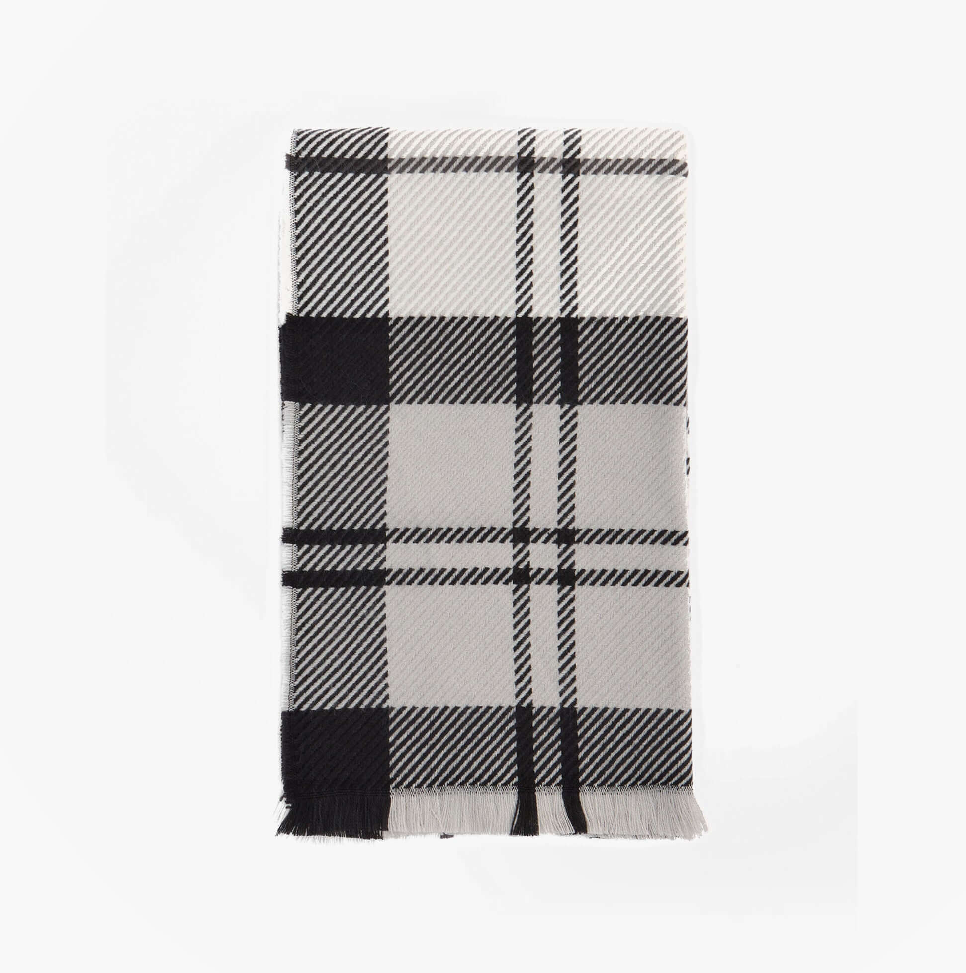 Barbour PENDLE BEANIE & BLAIR SCARF Gift Set Womens Monochrome detail view of plaid scarf.