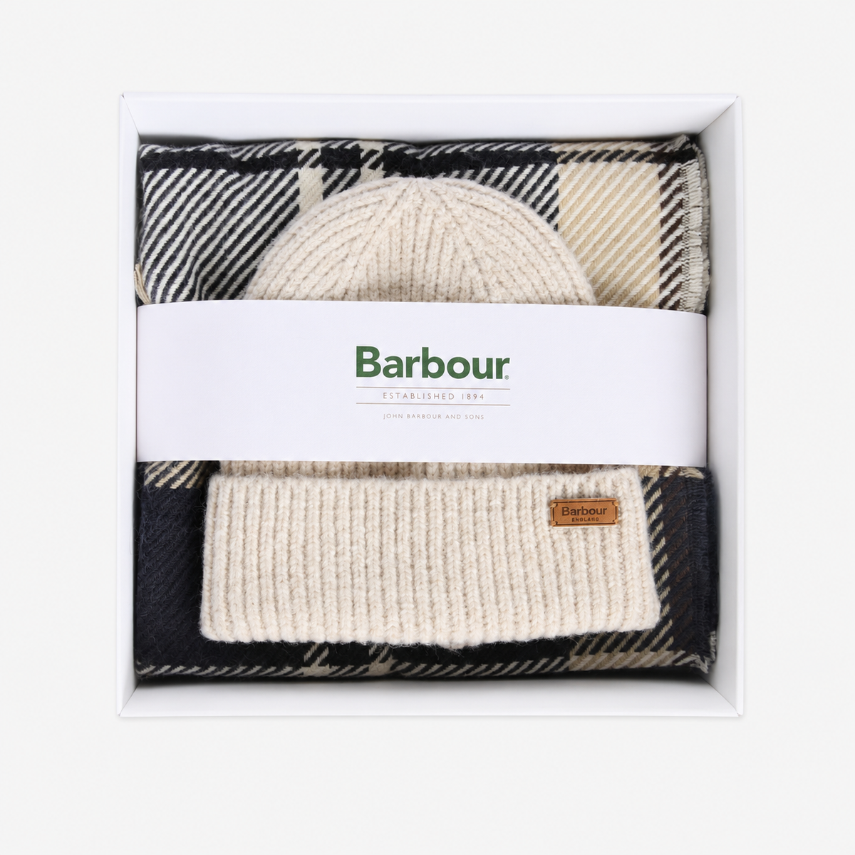 Barbour PENDLE BEANIE & BLAIR SCARF GIFT SET Womens Beanie Light Birchwood Tartan
