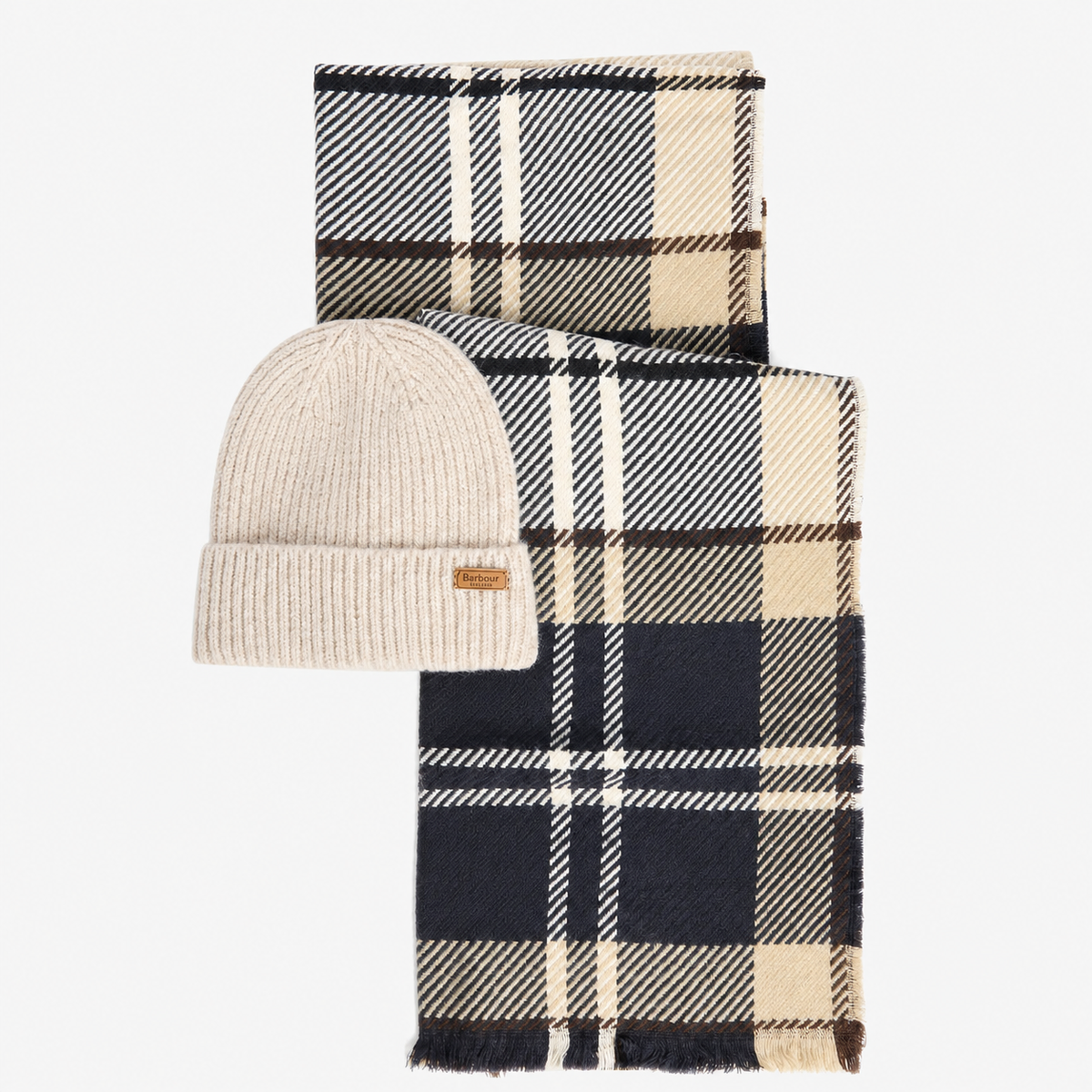 Barbour PENDLE BEANIE & BLAIR SCARF GIFT SET Womens Beanie Light Birchwood Tartan