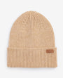 Barbour AUBREY BEANIE & SCARF Gift Set Womens Camel beanie front view in soft camel color with branded tag.