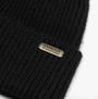 Barbour PENDLE BEANIE & MILLA SCARF Gift Set Womens Black/Jasmine detail view of the black beanie with logo patch.