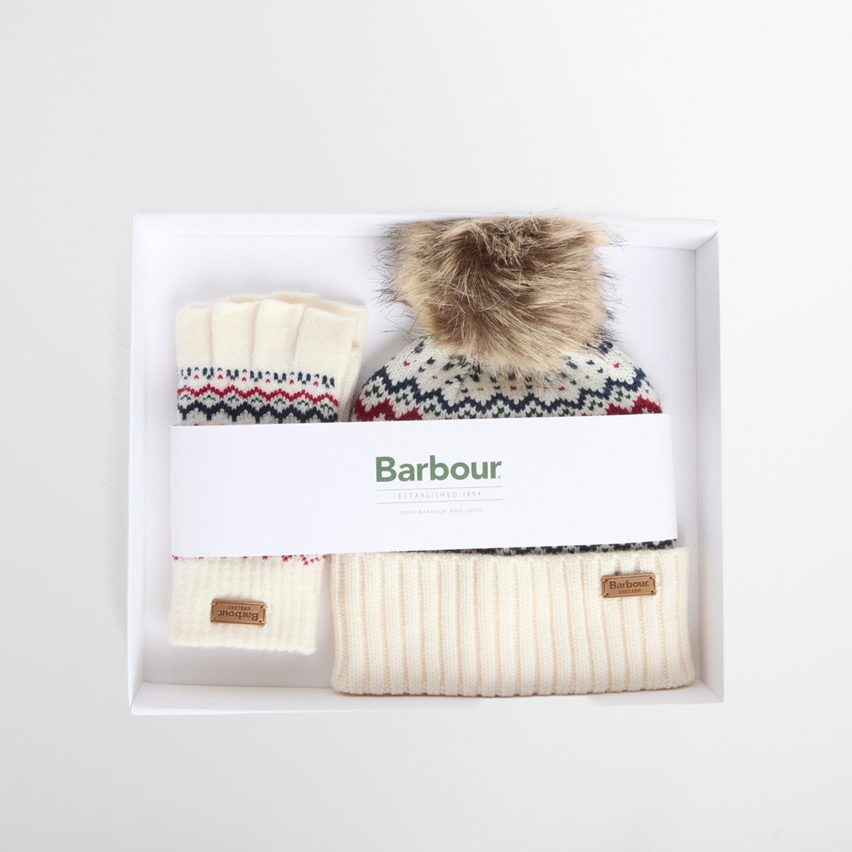 Barbour HOLLY BEANIE & GLOVES GIFT SET Womens Beanie Antique White