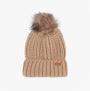 Barbour SALTBURN Womens Pom-Pom Beanie Mink front view showcasing chunky-knit style and faux-fur pom-pom.