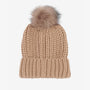 Barbour SALTBURN Womens Pom-Pom Beanie Mink front view showcasing chunky-knit style with faux-fur pom-pom.