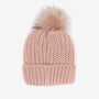 Barbour SALTBURN Womens Pom-Pom Beanie Pink front view featuring chunky-knit style and faux-fur pom-pom.