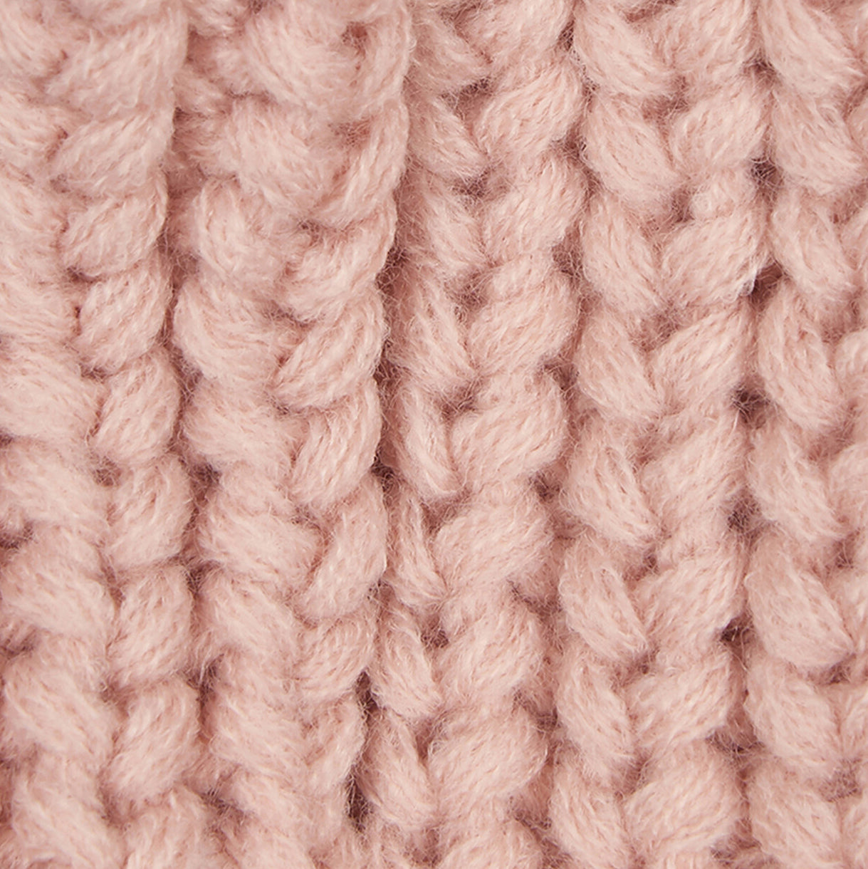 Barbour SALTBURN Womens Pom-Pom Beanie Pink detail view showing the chunky-knit structure and soft acrylic material.