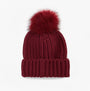 Barbour SALTBURN Womens Beanie Biking Red front view with faux fur pom pom on top.