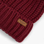 Detail view of Barbour SALTBURN Womens Beanie Biking Red showing textured knit and logo.