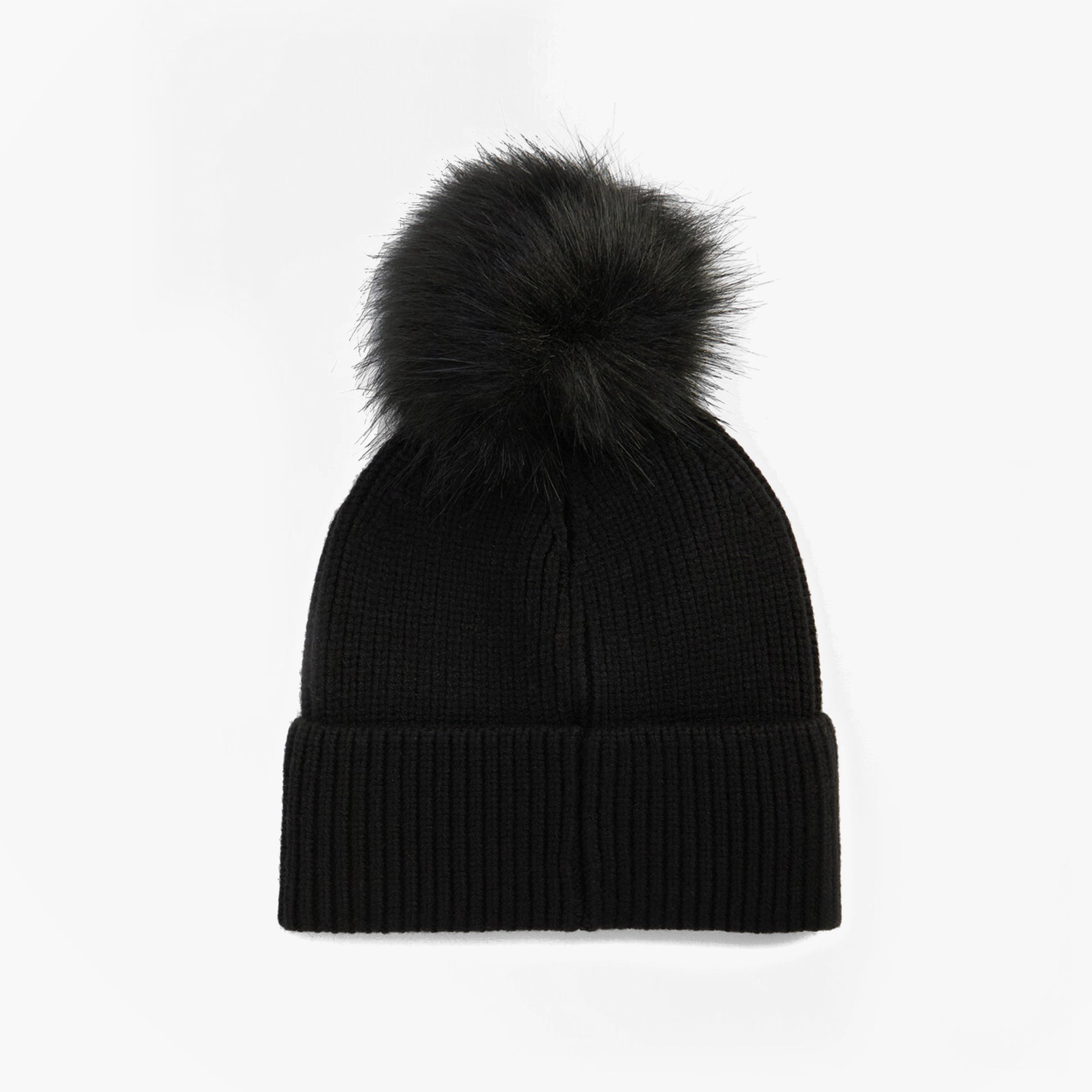 Barbour MALLORY POM Womens Beanie Black top view with faux fur pom pom