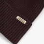 Barbour MALLORY POM Womens Beanie Chocolate detail view showcasing the textured knit and branding.