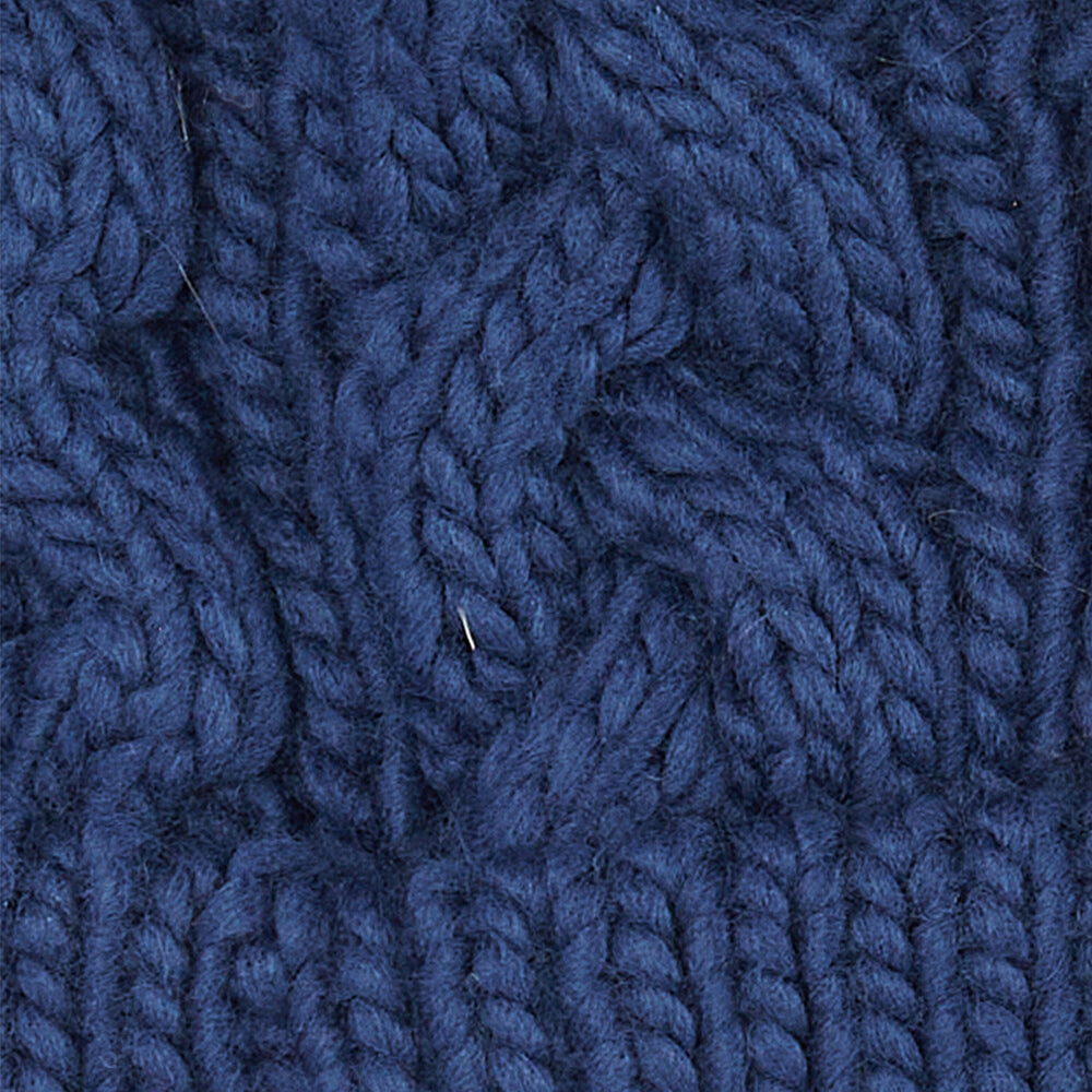 Barbour PENSHAW Womens Pom-Pom Beanie Navy cable-knit detail view showing textured navy acrylic fabric.