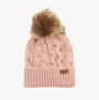 Barbour PENSHAW Womens Beanie Pink Blush front view with faux fur pom pom and branded label.