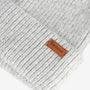 Barbour PENDLE Womens Beanie Light Grey top detail view showcasing knitted texture and branded badge.