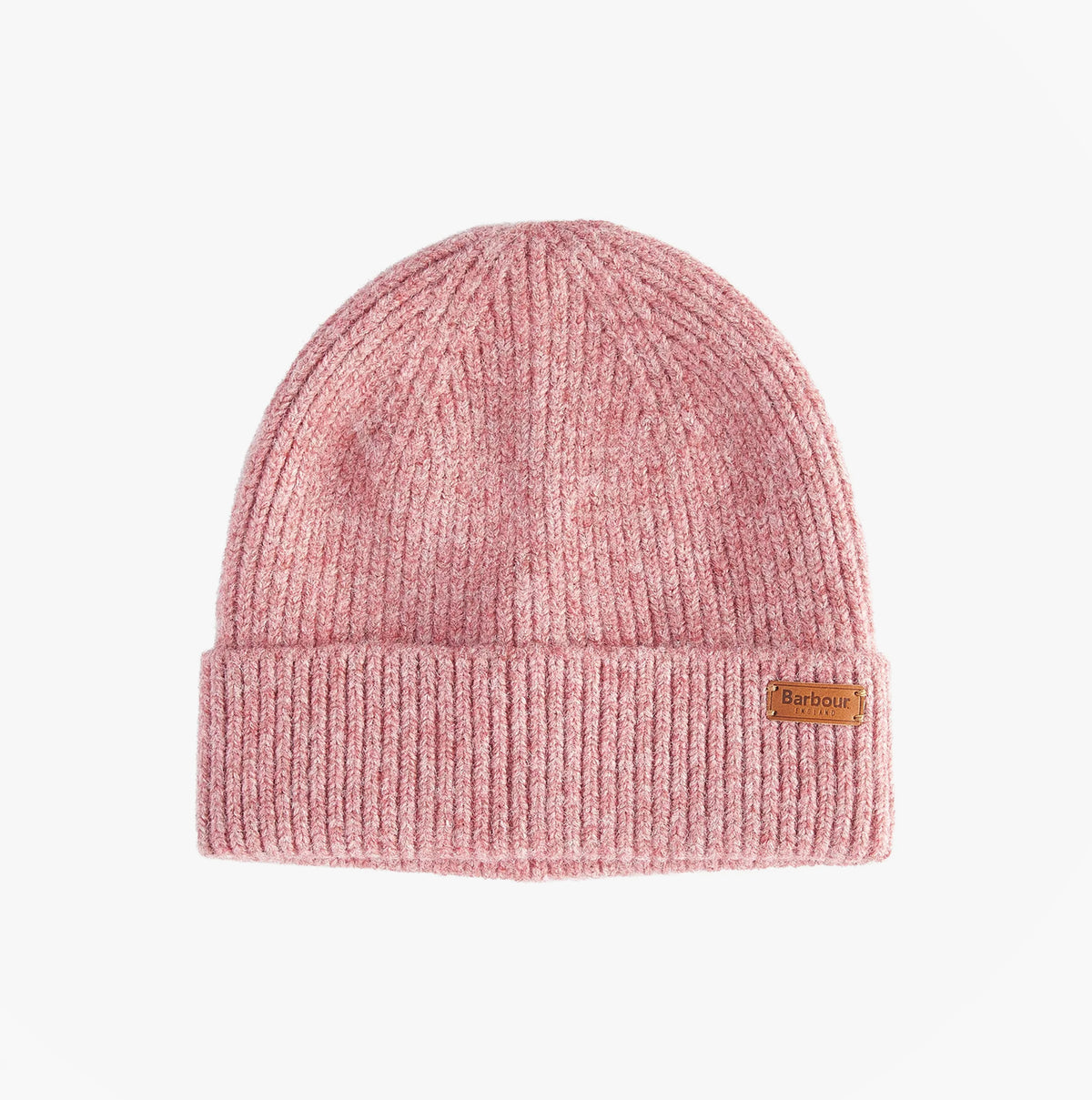 Barbour PENDLE Womens Beanie Pink front view showcasing turnup hem and branded badge.