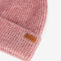 Barbour PENDLE Womens Beanie Pink detail view showcasing textured rib knit and branded badge on outer.
