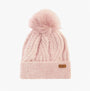 Barbour ELSDON Womens Beanie Gardenia front view with pom pom detail, soft knit texture in pastel pink color.
