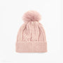 Barbour ELSDON Womens Beanie Gardenia, front view, pink knit beanie with pom pom, stylish winter accessory.