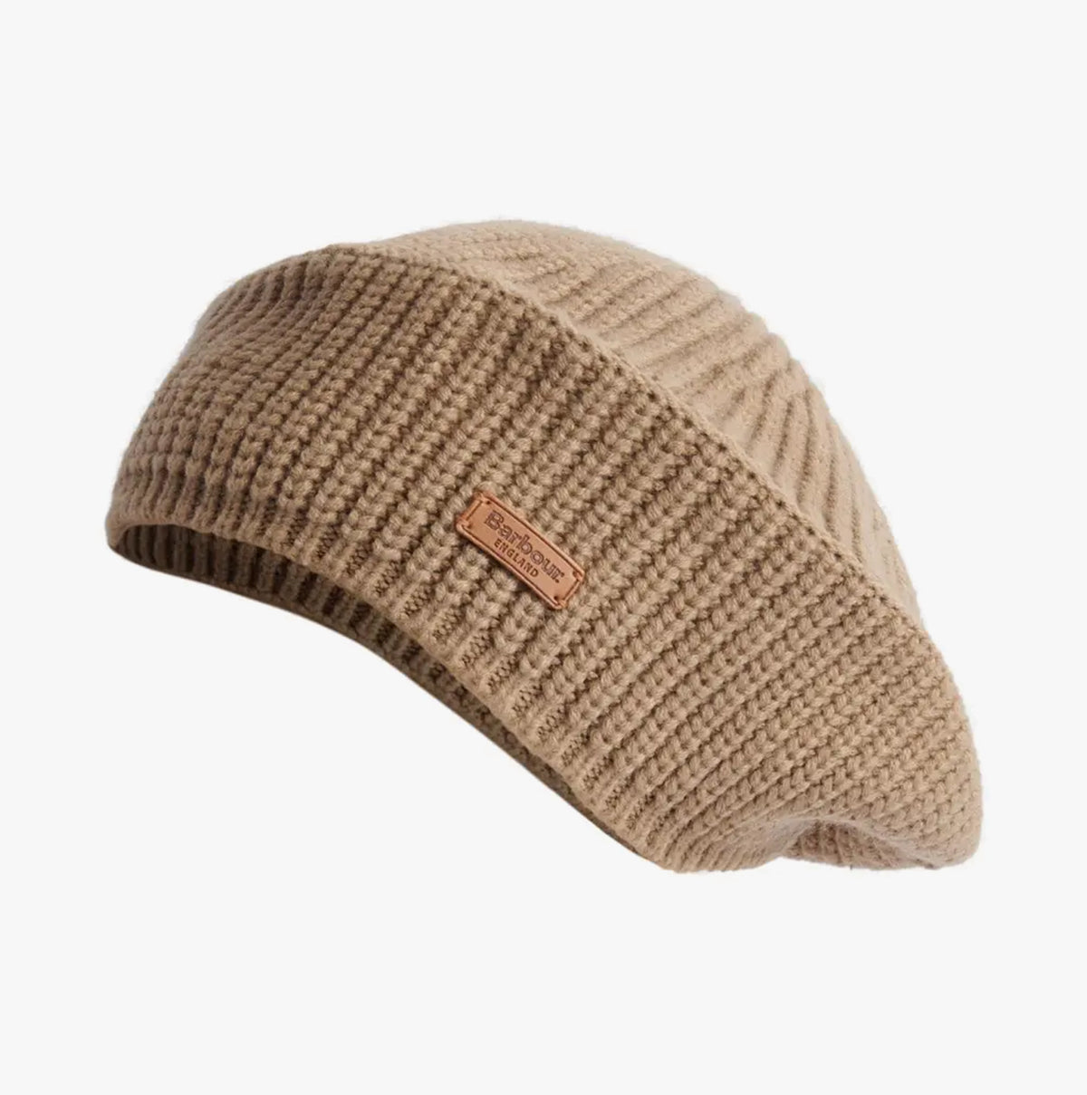 Barbour BELDON BERET Womens Beanie Honey side view knitted design with brand label