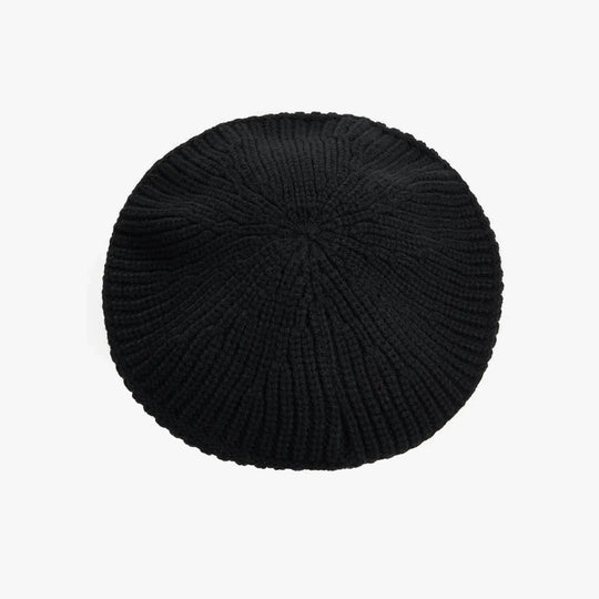 Barbour BELDON BERET Womens Beanie Black top view of knitted beret hat
