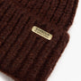 Barbour ARIA Womens Beanie Chocolate detail view showing fabric texture and logo.