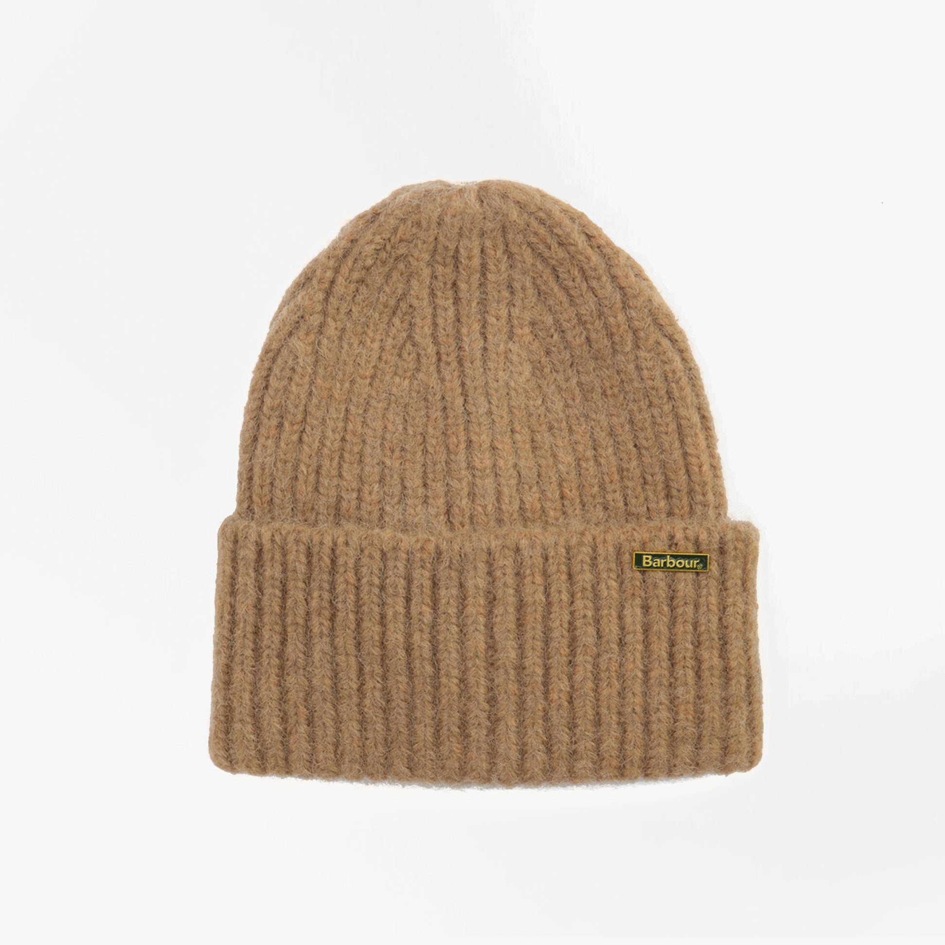 Barbour MERYL Womens Beanie Military Brown top view of soft knit hat in brown color
