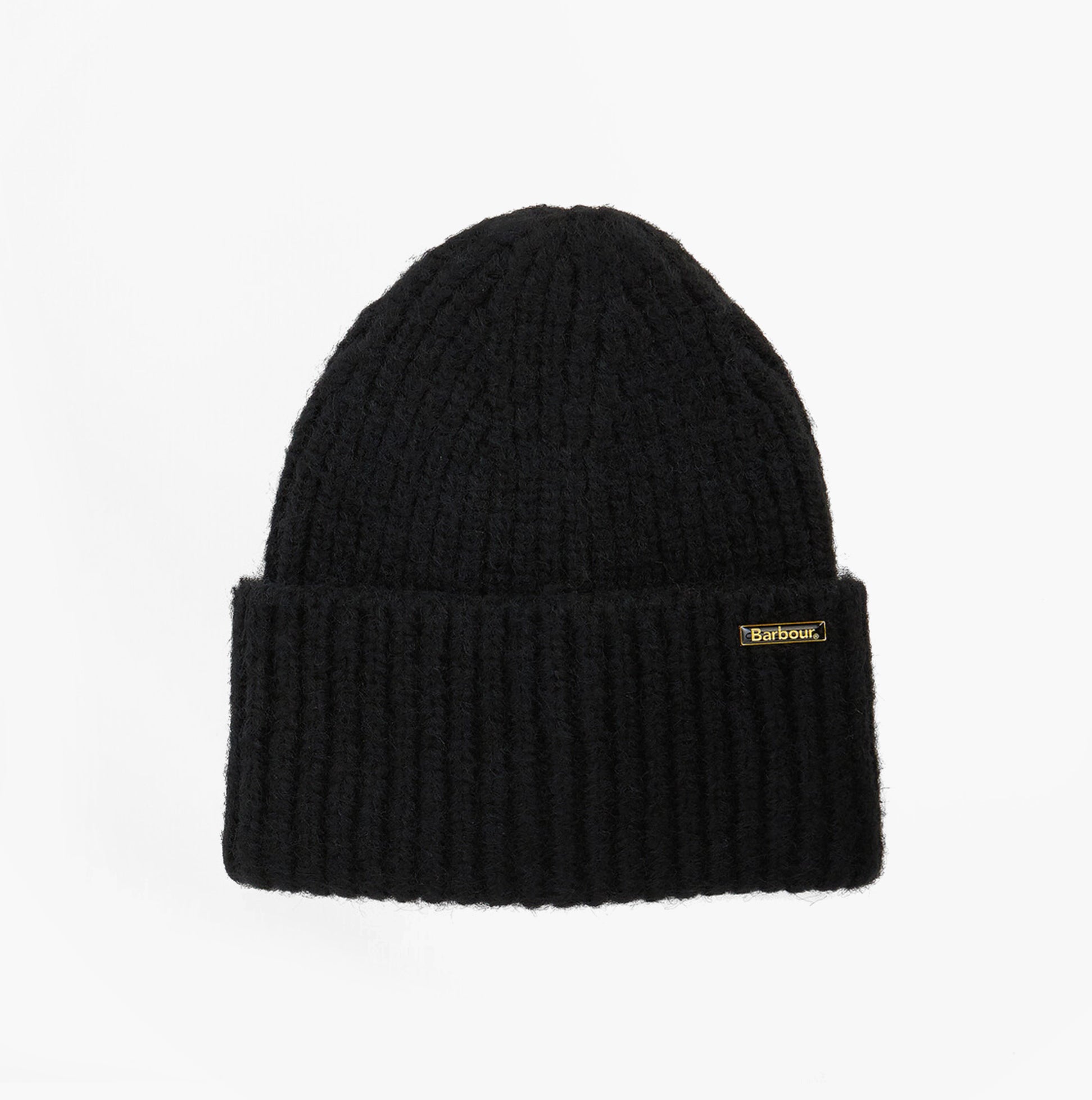 Barbour MERYL Womens Beanie Black top view showcasing soft knit fabric and logo detail.