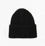Barbour MERYL Womens Beanie Black front view, black ribbed knit hat, stylish winter accessory.