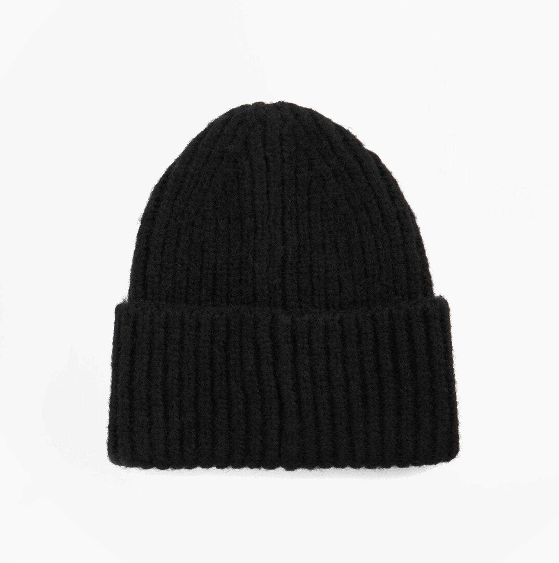 Barbour MERYL Womens Beanie Black front view, black ribbed knit hat, stylish winter accessory.